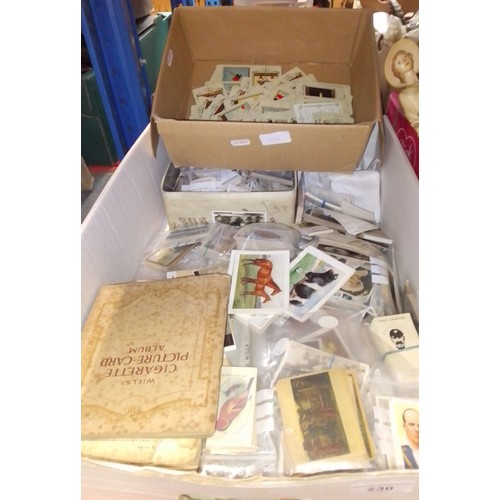 230 - A box of 1949 Whitbread Inn metal signs, first series, over 150 & a box of assorted cigarette & trad... 