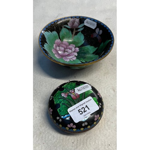 521 - A cloisonne bowl and a cloisonne lidded dish.