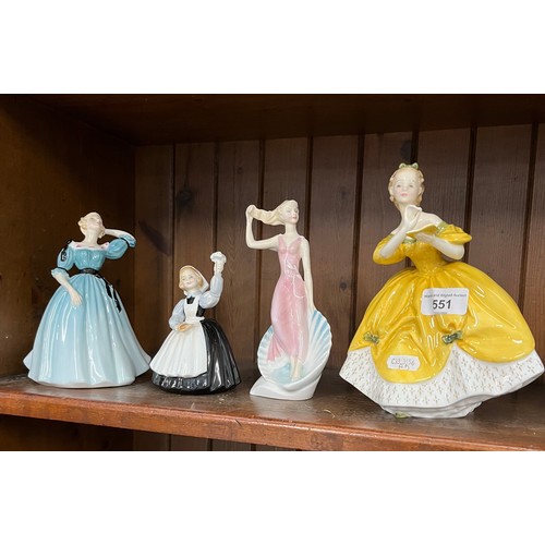 551 - 4 Royal Doulton figures including ‘Sea Sprite’ HN2191, ‘Mother’s Help’ HN2151 etc.