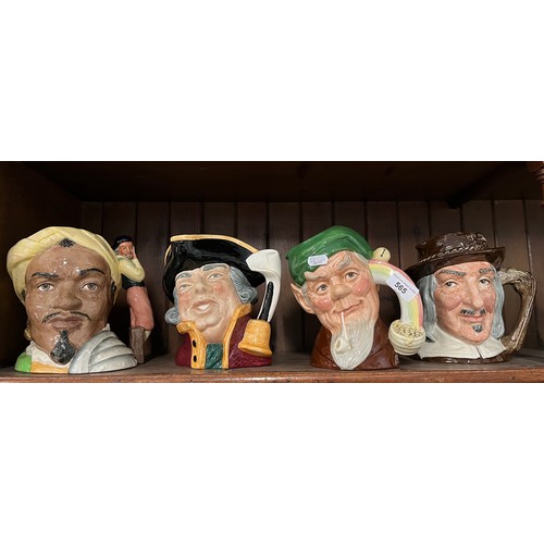 565 - 4 Royal Doulton large character jugs - Town Crier D6530 (Style One), Othello D6673, Leprechaun D6847... 