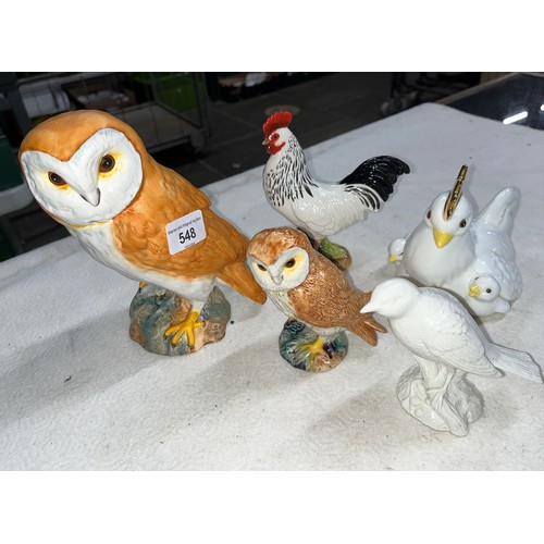 548 - Two Beswick owls and three other Beswick birds