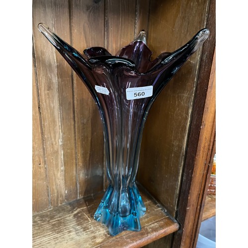 560 - Large, heavy vintage art glass vase in purple and blue.  Height approx 36cm.