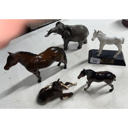 545 - Four Beswick horses including Shetland Warlord and a Beswick elephant