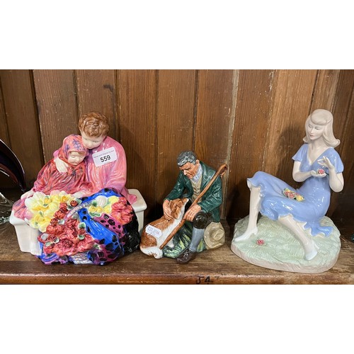 559 - 3 Royal Doulton figures ‘Flower Sellers Children’ HN1342, ‘The Master’ HN2325 and  ‘Summer Rose’ HN3... 