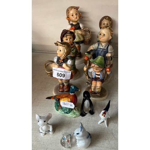 609 - Six Hummel figures and other small ornaments