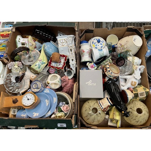 595 - 2 boxes of mixed glass, ceramics etc. including Coalport and Country Artists