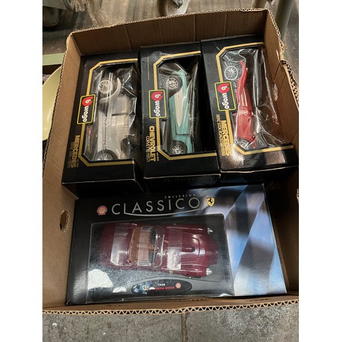 597 - 3 Burago 1:18 scale die cast model cars (Mercedes & Chevrolet) together with a Shell  Classics colle... 