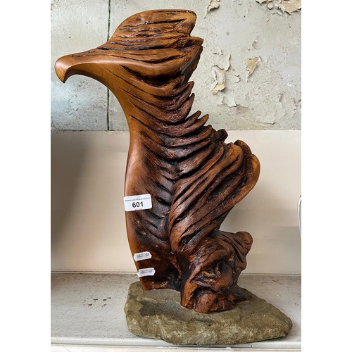 601 - Jim Brown (Scottish 20th century), wooden 'surreal cockerel' sculpture, height 45cm.