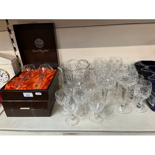 617 - 14 lead crystal glasses by Webb in the ‘Oxford’ design including 10 wine (4 boxed) together with a s... 