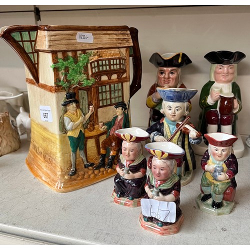 667 - 5 Beswick and 0ne other toby jugs, small and medium sizes, including 2 x Martha Gunn, Midshipman, To... 