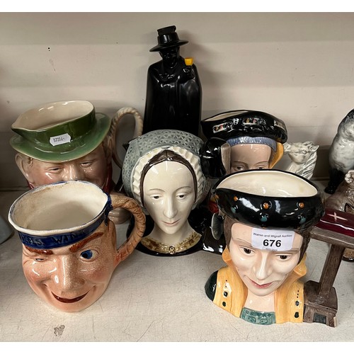 676 - Four Royal Doulton and Two Beswick character jugs