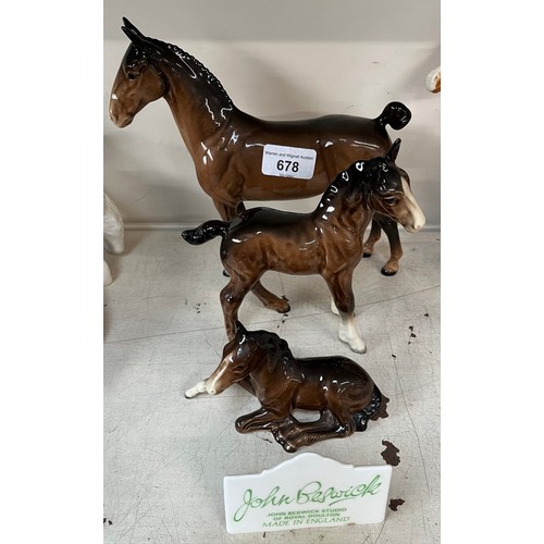 678 - Beswick horse, two foals and a sign