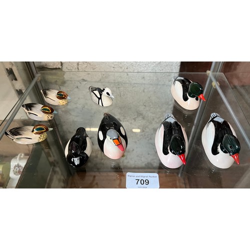 709 - 9 duck figures by Beswick including 3 Goosander, 3 Teal, King Eider, Tufted Duck and Smew, (all mark... 