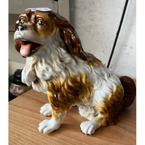 692 - Antique dog figure by Fischer & Mieg, Bohemia (1853-73) with impressed F&M mark, height 20cm