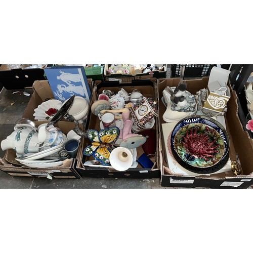 719 - Three boxes of assorted ceramics and glass to include Wedgwood, Lladro bird, Royal Albert Windsor ro... 