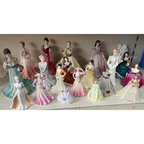 745 - 21 Coalport figures, various sizes, including Summer Fragrance, Fay, Debutante Tricia, Gail, Lady in... 