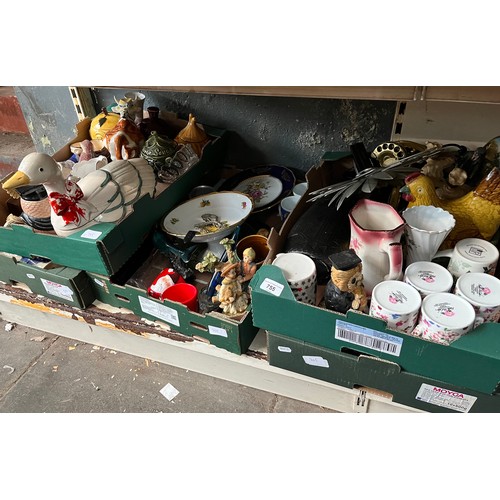 755 - 5 boxes of assorted ceramics & glass items to include Royal Doulton, sadler and Staffordshire etc.