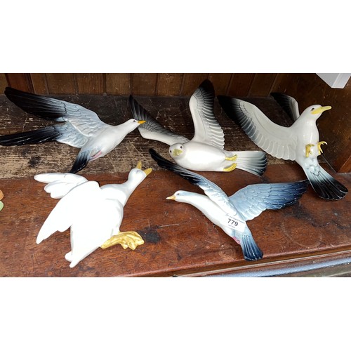 779 - Two Bretby Seagull wall hanging models, two similar seagulls marked  15723I and 15722I and a Royal D... 