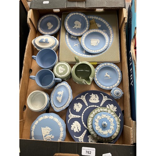 762 - A box of Wedgwood jasperware including cups.