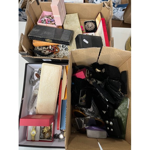 469 - Three boxes of costume jewellery and accessories etc. Also includes 2 plated sets of cutlery, one wi... 