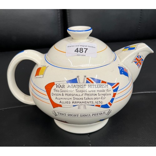 487 - A WWII Crown Ducal souvenir teapot made for Dyson & Horsfall, Preston