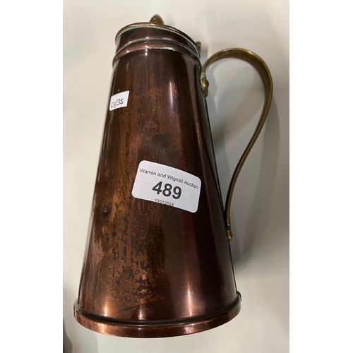 489 - A Benson hot water jug, copper and brass with ceramic lining