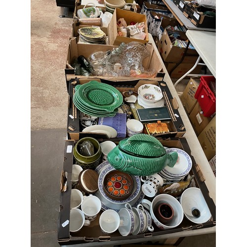 464 - Five boxes of mixed ceramics, glass and collectables including collector's plates, silver collared b... 