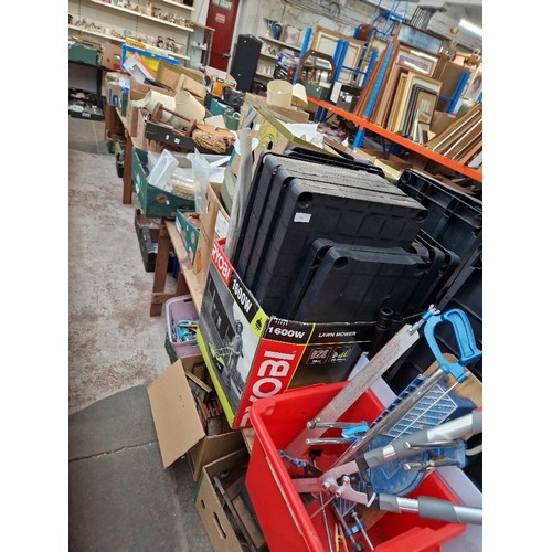 355 - Approx. 20 boxes ( 3 table tops ) of miscellaneous items including garage ware, stackable shelving u... 