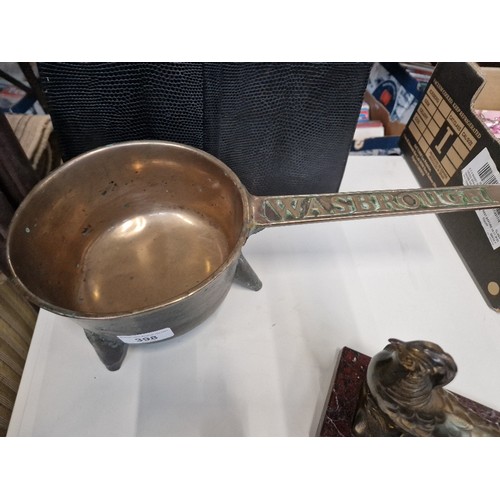 398 - A Georgian bronze skillet by the Wasbrough foundry, length 41cm.