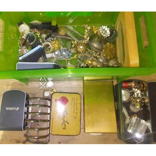 425 - A box of assorted watches, costume jewellery and silver plated ware etc. etc.