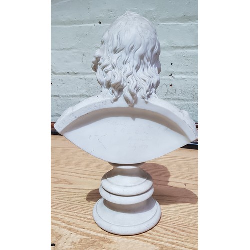 56 - A parian ware bust 'Chas Swain' on plinth, height 35cm.