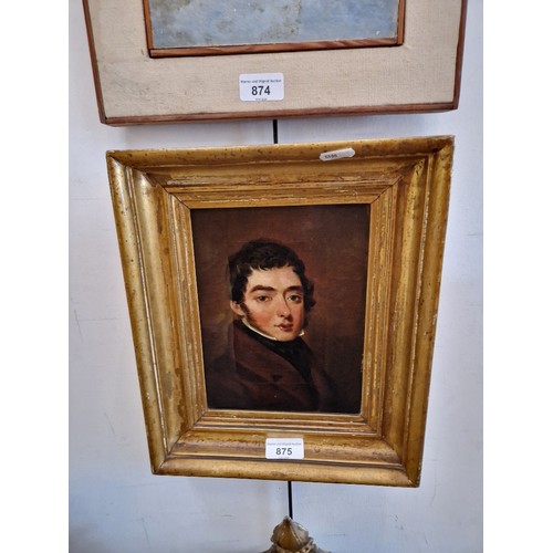 807 - 19th century, oil on canvas, portrait of a man, 15.5cm x 20.5cm, unsigned, gilt frame, 25.5cm x 31cm... 