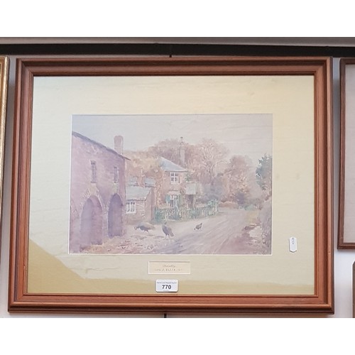 770 - J Ellis (British, early 20th century), watercolour, Clovelly street scene, 35cm x 25cm, signed to lo... 