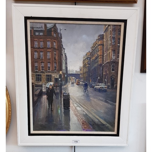 779 - Reg Gardner (b1948), Princess Street. Manchester street scene, oil on canvas, 40cm x 50cm, signed an... 