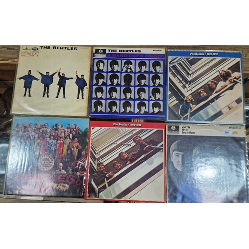 360 - Six Beatles Vinyl LP records including Sgt Pepper's Lonely Hearts Club Band, Help, Hard Day's Night,... 