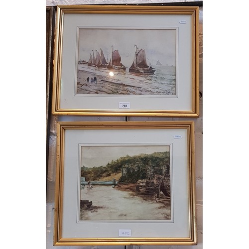 792 - Early 20th century school, two watercolours, coastal scenes with boats, each signed 'M H Joyce' and ... 