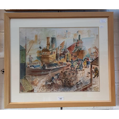 797 - Peter Haworth (Canadian, 1889-1986), watercolour, fishing boats and fisherfolk, 49cm x 40cm, signed ... 