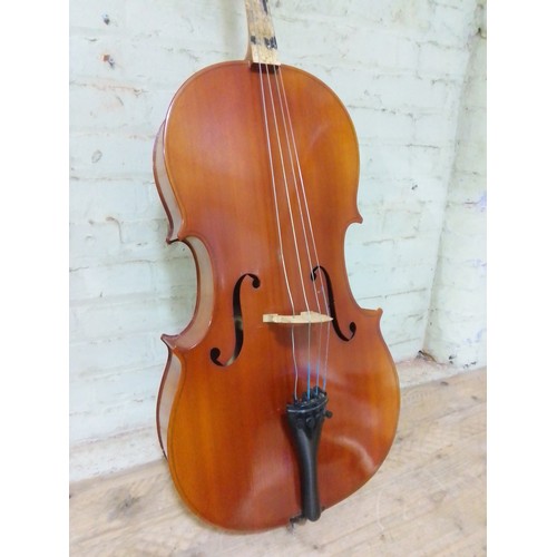 272 - A 20th century East German student cello, 2 piece back length 760mm, with bow and soft case.