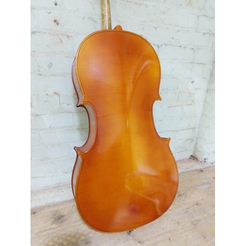 272 - A 20th century East German student cello, 2 piece back length 760mm, with bow and soft case.