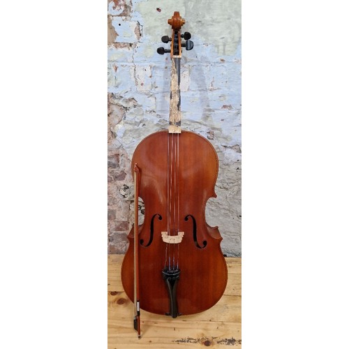 422 - A 20th century East German student cello, 2 piece back length 760mm, with bow and soft case.