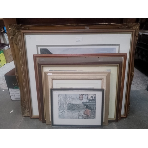 712 - Six framed prints including Tom Dodson limited edition 'A Carriage For two'.