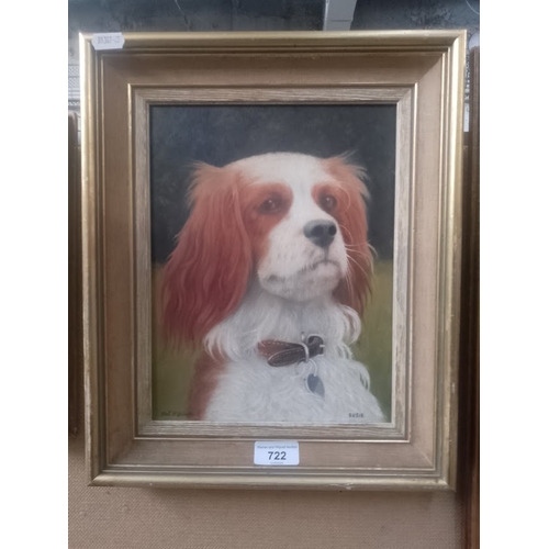 722 - Erik W Gleave (British 1916-1995), 'Susie', oil on board, portrait of a King Charles spaniel, 21cm x... 