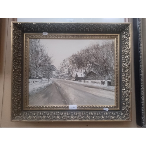 730 - G Rodilooso, 20th century school, oil on board, winter scene, 44.5cm x 34.5cm, signed to lower left,... 