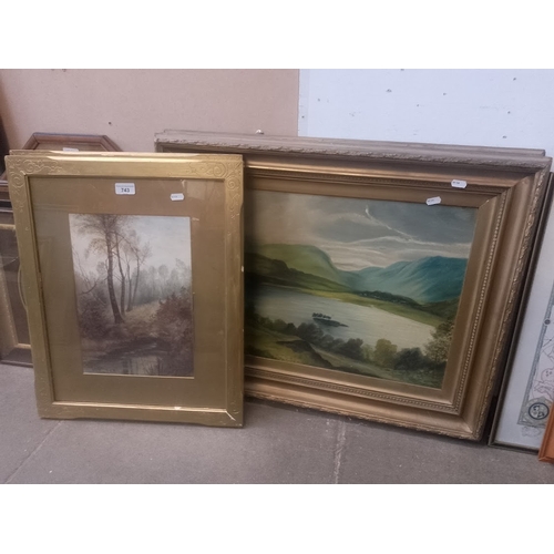 743 - A pair of watercolours, woodland scenes, signed W B Johnson together with a pair of oil on canvasses... 