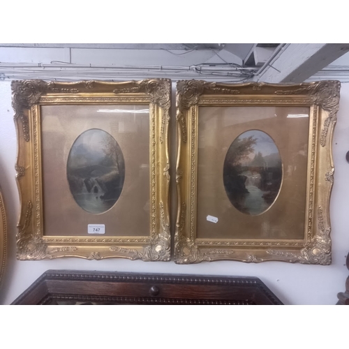 747 - 19th century school, pair of oil on boards, river scenes, signed 'G Lambert', framed and glazed, eac... 