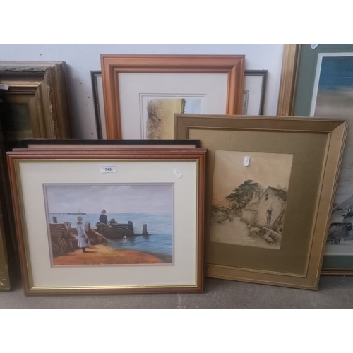 749 - Four original works; a pair of watercolours, coastal scenes signed 'Craig Bascombe', a charcoaland c... 