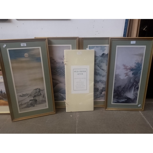 752 - A series of eight framed prints; 'Japanese Masterpieces of the Meiji Era Landscape Paintings' togeth... 