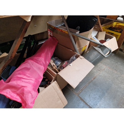 86 - 4 boxes of miscellaneous items including a galvanised watering can, 2 folding chairs, ceramics, orna... 