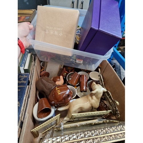 87 - A box of various ornaments, picture frames, Hornsea pottery, etc. and a box of various ornaments to ... 