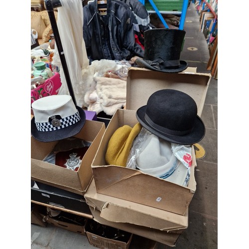 71 - 5 boxes of various vintage fashion ladies hats together with a ladies Lancashire Police Constabulary... 